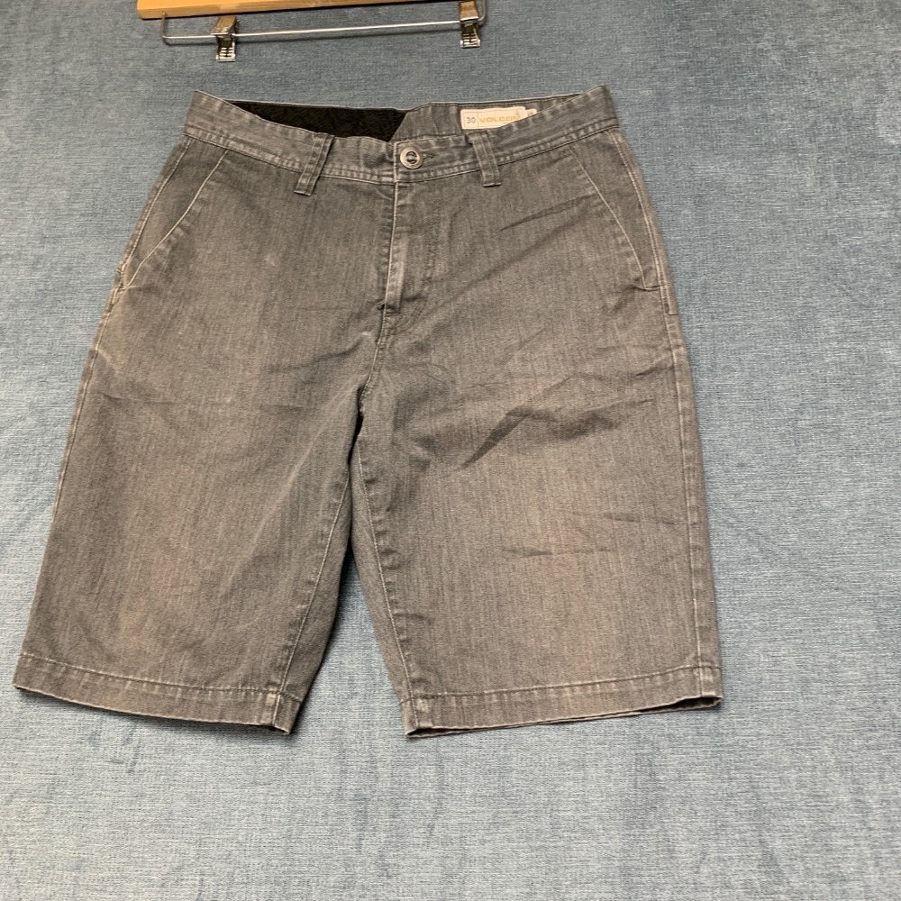 Volcom True To This Chino Shorts Mens 30 Faded Gray Flat Front Zip Fly Outdoor